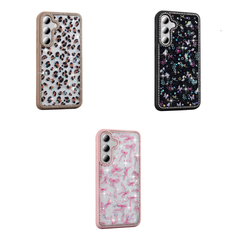Galaxy S24 FE Case Stone and Glitter Design Zore Azra Cover - 11
