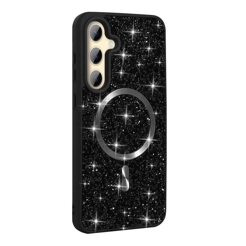 Galaxy S24 FE Kılıf Pırlanta Tasarımlı M-safe Şarj Özellikli Zore Mozaik Silikon Kapak - 1