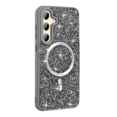 Galaxy S24 FE Kılıf Pırlanta Tasarımlı M-safe Şarj Özellikli Zore Mozaik Silikon Kapak - 3
