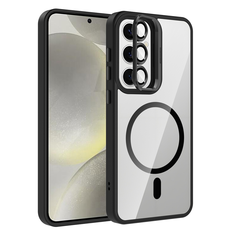 Galaxy S24 FE Kılıf Standlı ve Kamera Lens Hediyeli M-Safe Şarj Özellikli Zore Etro Kapak - 6