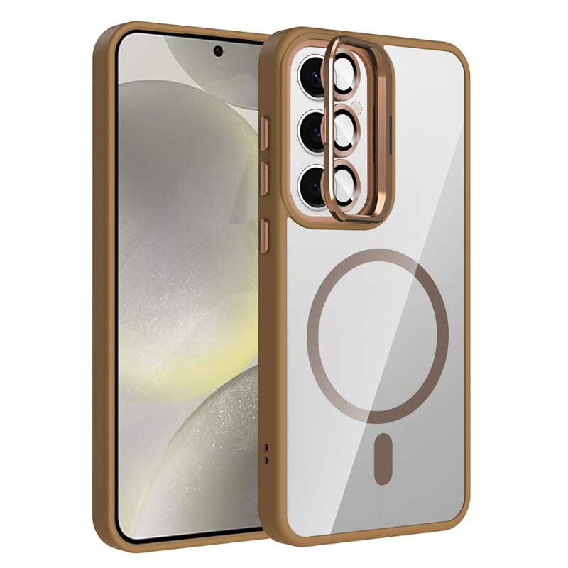 Galaxy S24 FE Kılıf Standlı ve Kamera Lens Hediyeli M-Safe Şarj Özellikli Zore Etro Kapak - 3