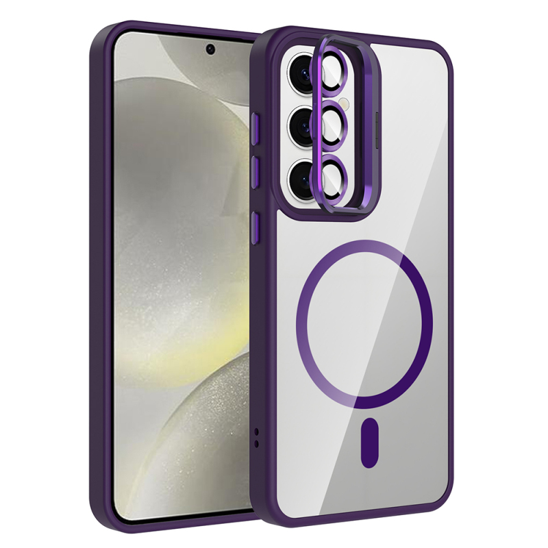 Galaxy S24 FE Kılıf Standlı ve Kamera Lens Hediyeli M-Safe Şarj Özellikli Zore Etro Kapak - 5