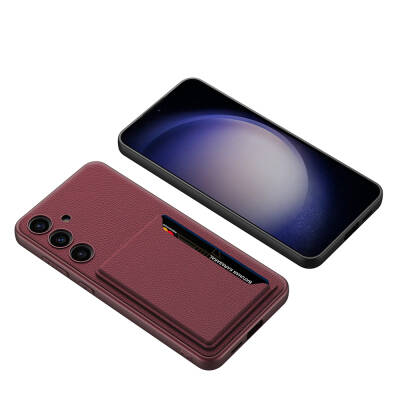 Galaxy S24 Plus Artificial Leather Back Surface Zore Card Holder Sliding Silicone Cover - 11
