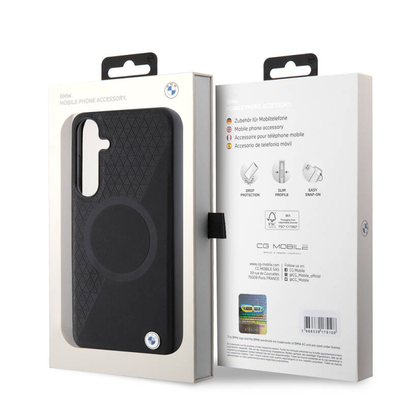 Galaxy S24 Plus Case BMW Original Licensed Magsafe Half Textured Circle Leather Cover with Charging Feature - 7