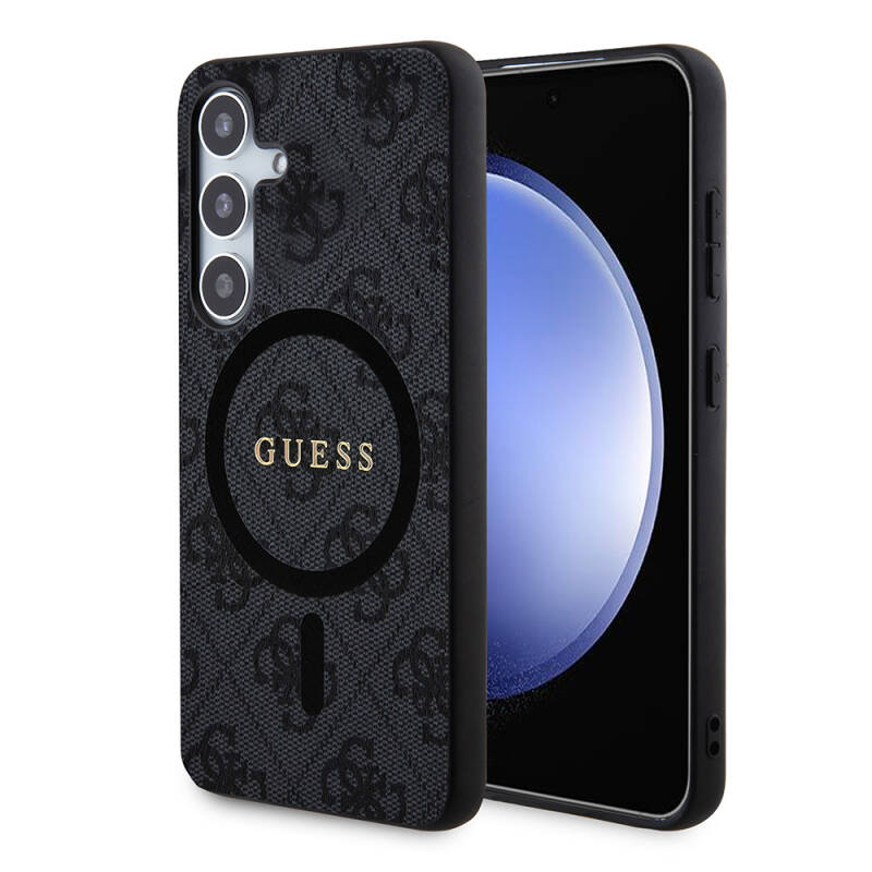 Galaxy S24 Plus Case Guess Original Licensed Magsafe Charging Featured PU Ring 4G Patterned Text Logo Cover - 1