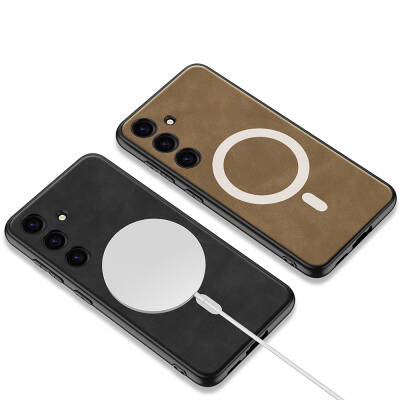 Galaxy S24 Plus Case Leather Designed Zore Kipta Nubuck Cover with Magsafe Charging Feature - 7