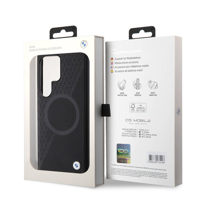 Galaxy S24 Ultra Case BMW Original Licensed Magsafe Half Textured Circle Leather Cover with Charging Feature - 7