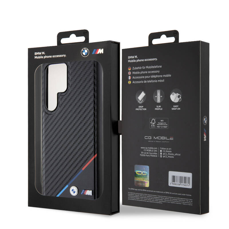 Galaxy S24 Ultra Case BMW Original Licensed Three Stripes PU Carbon Cover with M Logo with Magsafe Charging Feature - 6