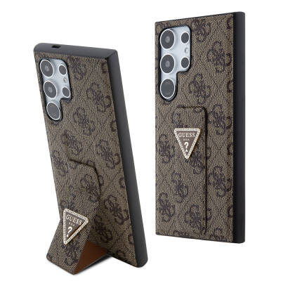 Galaxy S24 Ultra Case Guess Original Licensed 4G Patterned Triangle Logo Leather Cover with Stand - 1