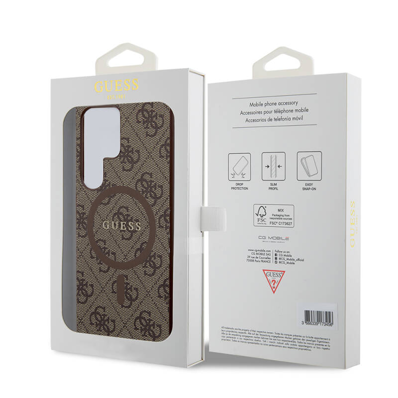 Galaxy S24 Ultra Case Guess Original Licensed Magsafe Charging Featured PU Ring 4G Patterned Text Logo Cover - 16