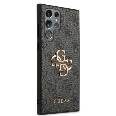 Galaxy S24 Ultra Case Guess Original Licensed PU Leather Text and 4G Metal Logo Patterned Cover - 4