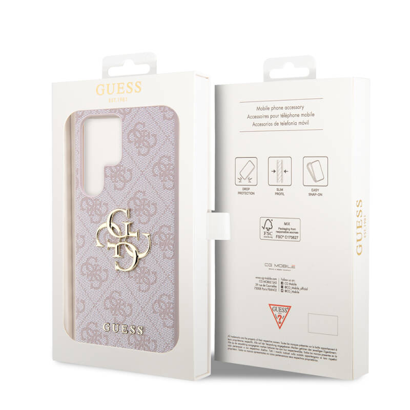 Galaxy S24 Ultra Case Guess Original Licensed PU Leather Text and 4G Metal Logo Patterned Cover - 24