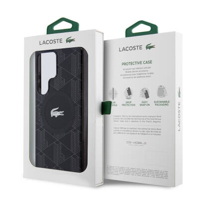 Galaxy S24 Ultra Case Lacoste Original Licensed Magsafe Charging Featured Double Layer Crocodile Logo Blend Monogram Cover - 8