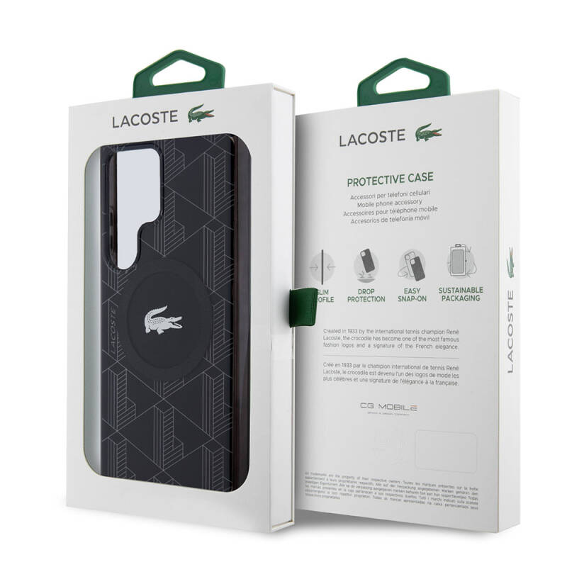 Galaxy S24 Ultra Case Lacoste Original Licensed Magsafe Charging Featured Double Layer Crocodile Logo Blend Monogram Cover - 8