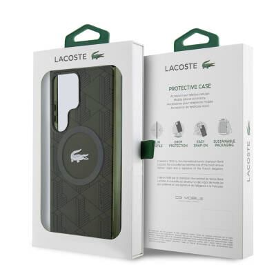 Galaxy S24 Ultra Case Lacoste Original Licensed Magsafe Charging Featured Double Layer Crocodile Logo Blend Monogram Cover - 16