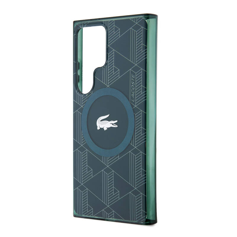 Galaxy S24 Ultra Case Lacoste Original Licensed Magsafe Charging Featured Double Layer Crocodile Logo Blend Monogram Cover - 21