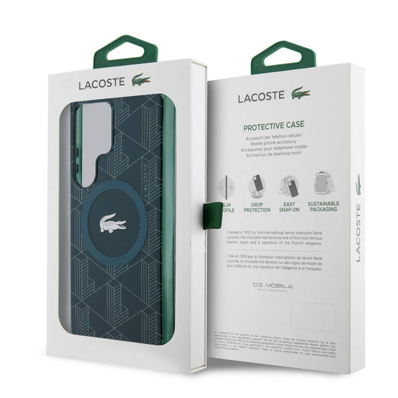 Galaxy S24 Ultra Case Lacoste Original Licensed Magsafe Charging Featured Double Layer Crocodile Logo Blend Monogram Cover - 23
