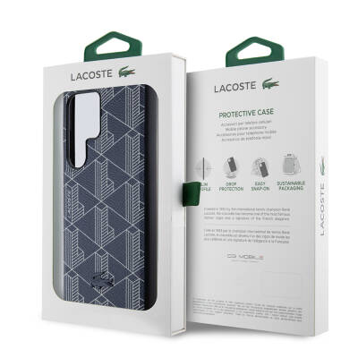 Galaxy S24 Ultra Case Lacoste Original Licensed Magsafe PU Leather Appearance Mixed Monogram Patterned Cover with Charging Feature - 9