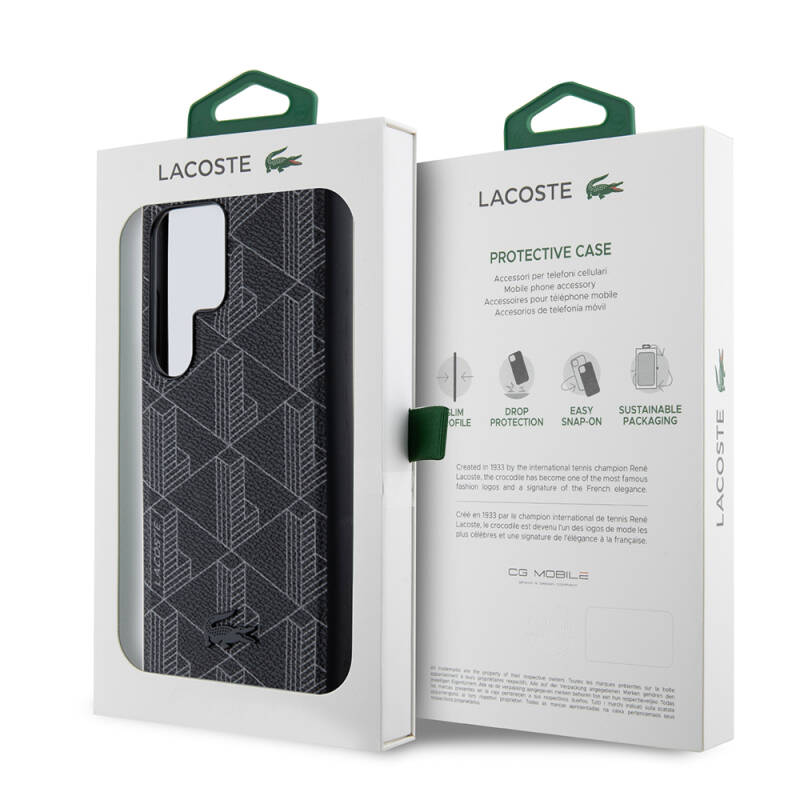 Galaxy S24 Ultra Case Lacoste Original Licensed Magsafe PU Leather Appearance Mixed Monogram Patterned Cover with Charging Feature - 17