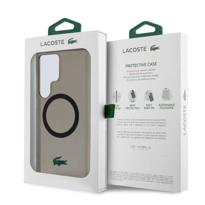 Galaxy S24 Ultra Case Lacoste Original Licensed Magsafe Transparent Crocodile Logo Printed Cover with Charging Feature - 7