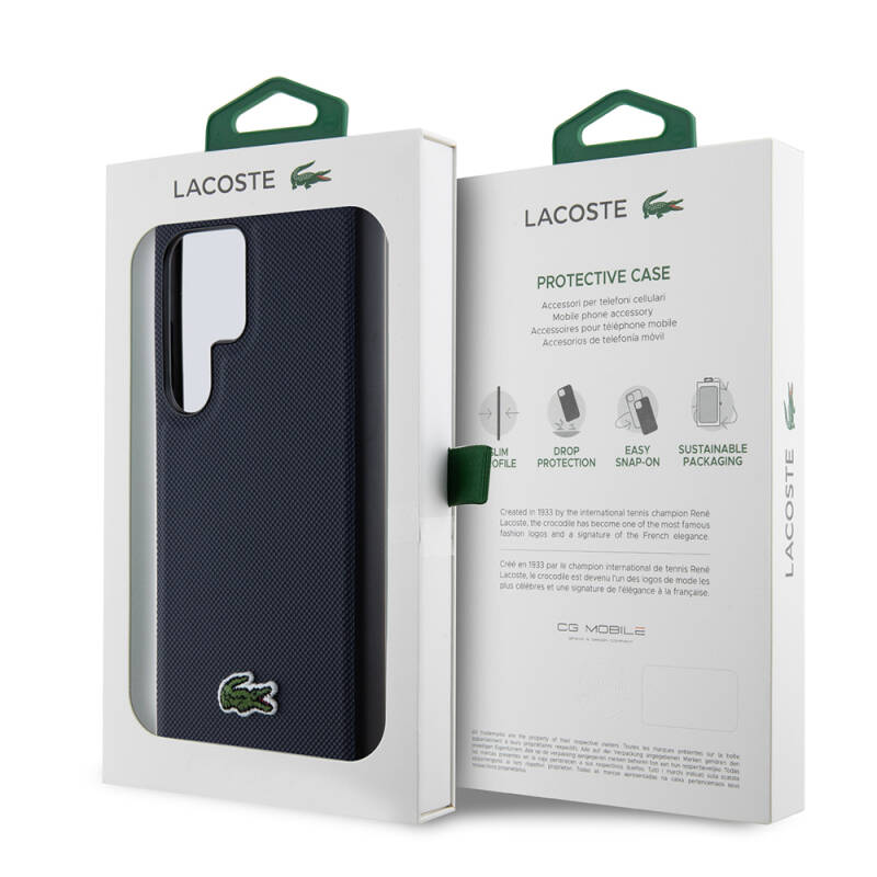 Galaxy S24 Ultra Case Lacoste Original Licensed PU Pique Pattern Back Cover with Iconic Crocodile Woven Logo - 9