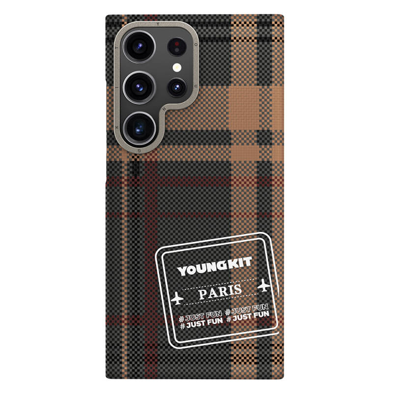 Galaxy S24 Ultra Case Plaid Patterned Youngkit Gezhi Series Cover - 9