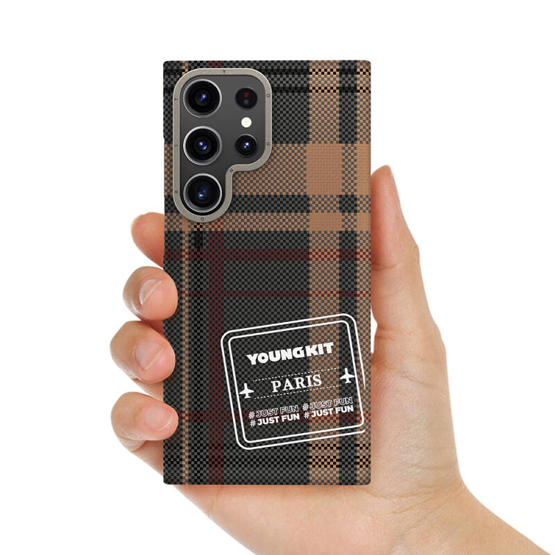 Galaxy S24 Ultra Case Plaid Patterned Youngkit Gezhi Series Cover - 10