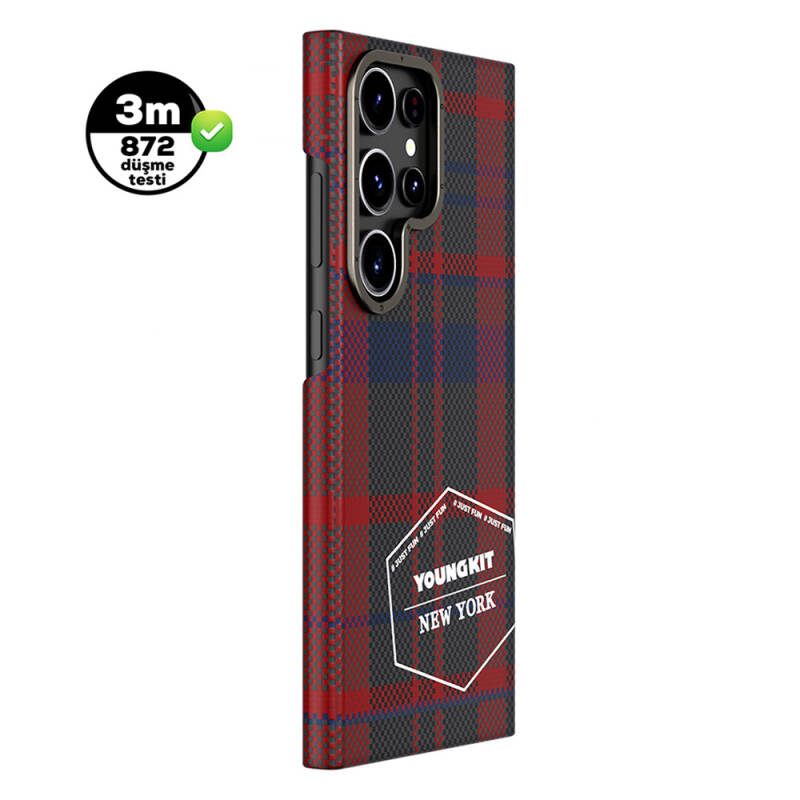 Galaxy S24 Ultra Case Plaid Patterned Youngkit Gezhi Series Cover - 3