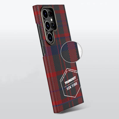 Galaxy S24 Ultra Case Plaid Patterned Youngkit Gezhi Series Cover - 5