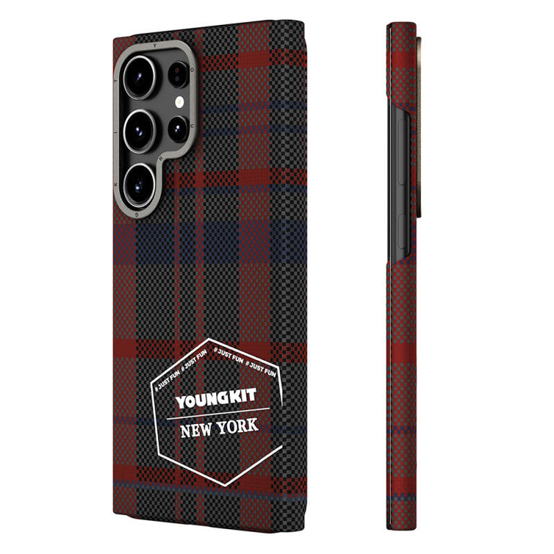 Galaxy S24 Ultra Case Plaid Patterned Youngkit Gezhi Series Cover - 13