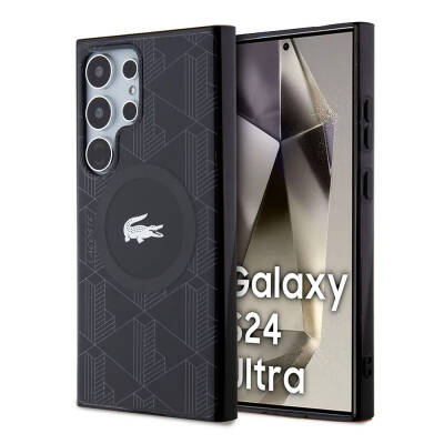 Galaxy S24 Ultra Kılıf Lacoste Orjinal Lisanslı Magsafe Şarj Özellikli Çift Katmanlı Timsah Logolu Blend Monogram Kapak - 2