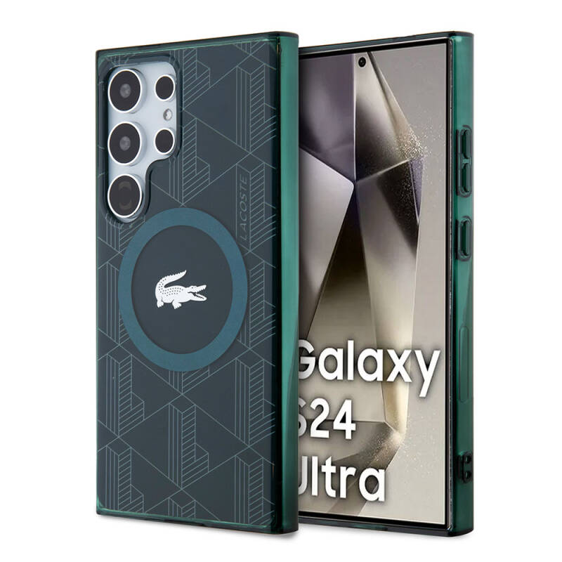 Galaxy S24 Ultra Kılıf Lacoste Orjinal Lisanslı Magsafe Şarj Özellikli Çift Katmanlı Timsah Logolu Blend Monogram Kapak - 1