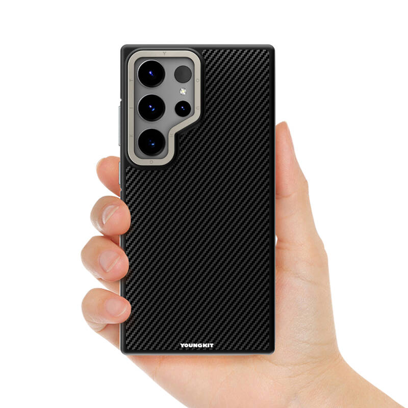 Galaxy S24 Ultra Kılıf M-safe Şarj Özellikli Aramid Fiber Tasarımlı Youngkit 600D Serisi Kapak - 4