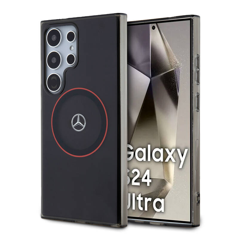 Galaxy S24 Ultra Kılıf Mercedes Benz Orjinal Lisanslı Magsafe Şarj Özellikli IML Yıldız Logolu Red Ring Kapak - 1