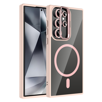 Galaxy S24 Ultra Kılıf Standlı ve Kamera Lens Hediyeli M-Safe Şarj Özellikli Zore Etro Kapak - 1