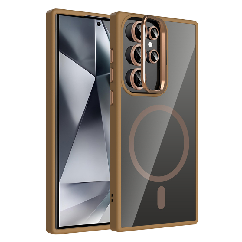 Galaxy S24 Ultra Kılıf Standlı ve Kamera Lens Hediyeli M-Safe Şarj Özellikli Zore Etro Kapak - 7