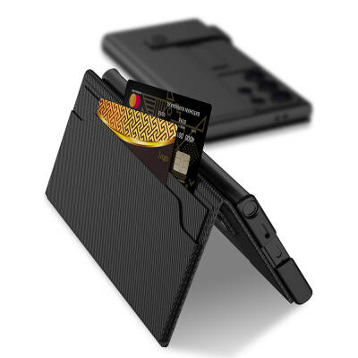 Galaxy S24 Ultra Zore Kıpta Stand Card Holder Carbon Cover - 2