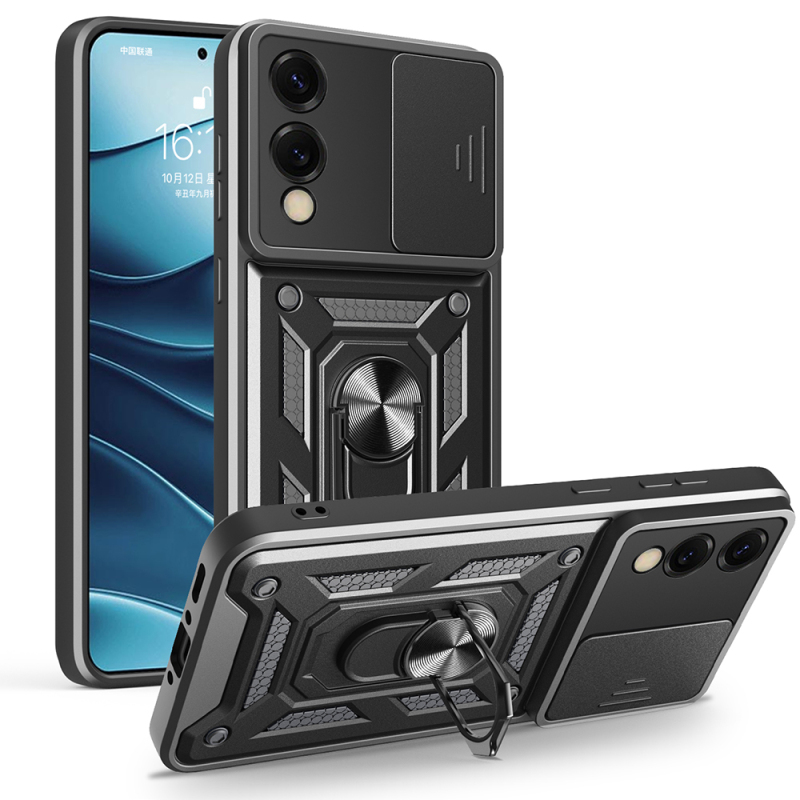 Galaxy S25 Edge Kılıf Magnetik Standlı Kamera Korumalı Zore Sürgülü Vega Kapak - 3