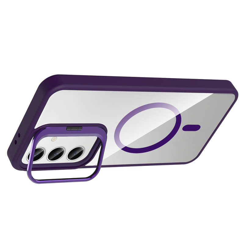 Galaxy S25 FE Kılıf Standlı ve Kamera Lens Hediyeli M-Safe Şarj Özellikli Zore Etro Kapak - 13