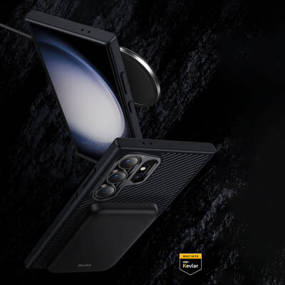 Galaxy S25 Plus Kılıf Karbon Fiber M-safe Şarj Özellikli Benks Hybrid ArmorPro 600D Kevlar Kapak - 14
