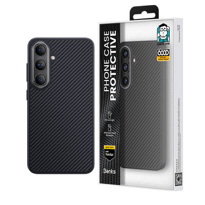 Galaxy S25 Plus Kılıf Karbon Fiber M-safe Şarj Özellikli Benks Hybrid ArmorPro 600D Kevlar Kapak - 5