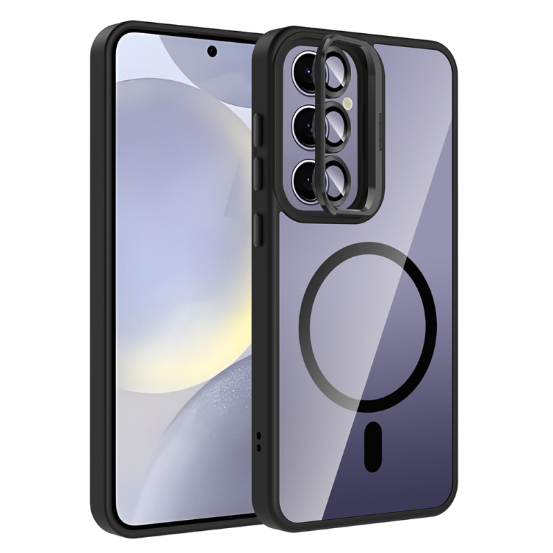 Galaxy S25 Plus Kılıf Standlı ve Kamera Lens Hediyeli M-Safe Şarj Özellikli Zore Etro Kapak - 1