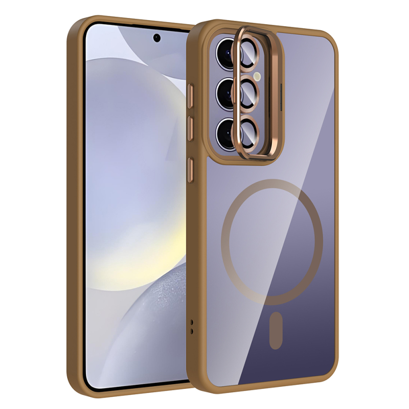 Galaxy S25 Plus Kılıf Standlı ve Kamera Lens Hediyeli M-Safe Şarj Özellikli Zore Etro Kapak - 5