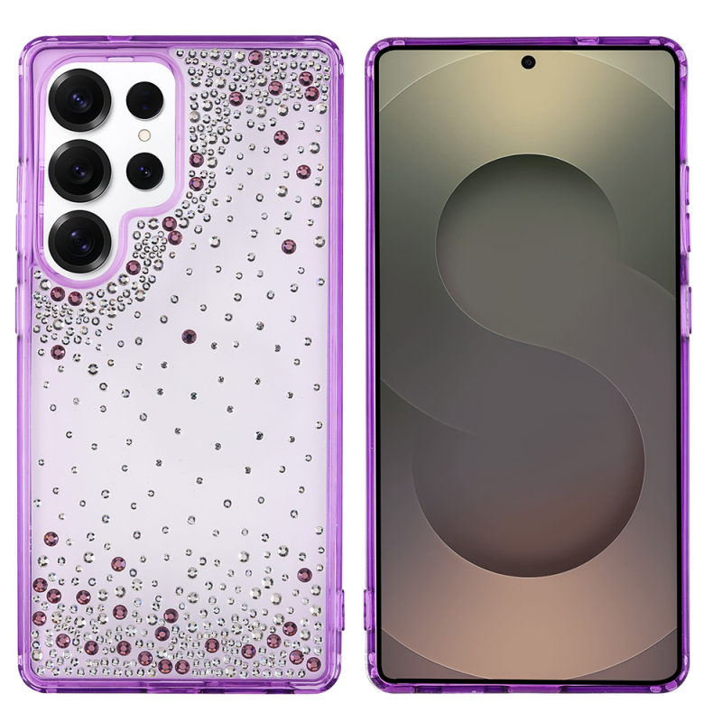 Galaxy S25 Ultra Case Airbag Design with Droplet Rhinestones Transparent Zore Pera Silicone Cover - 1