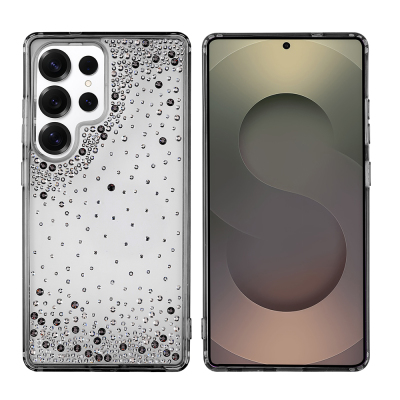 Galaxy S25 Ultra Case Airbag Design with Droplet Rhinestones Transparent Zore Pera Silicone Cover - 2
