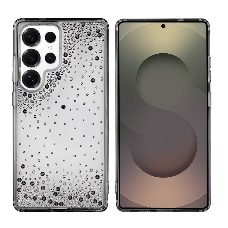 Galaxy S25 Ultra Case Airbag Design with Droplet Rhinestones Transparent Zore Pera Silicone Cover - 2