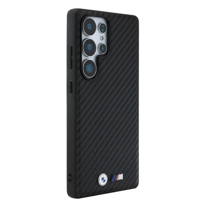 Galaxy S25 Ultra Kılıf BMW Orjinal Lisanslı M-safe Şarj Özellikli Karbon Fiber Tasarımlı ve Metal Logolu PU Deri Kapak - 4