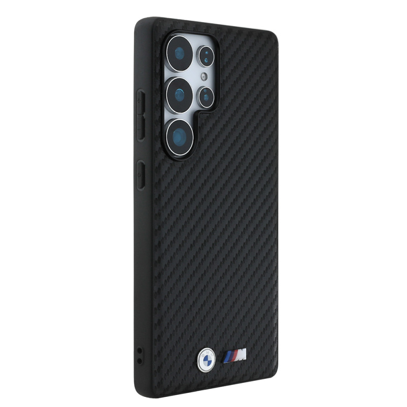 Galaxy S25 Ultra Kılıf BMW Orjinal Lisanslı M-safe Şarj Özellikli Karbon Fiber Tasarımlı ve Metal Logolu PU Deri Kapak - 4