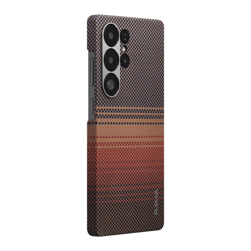 Galaxy S25 Ultra Kılıf M-safe Şarj Özellikli Aramid Fiber Pitaka Tactile Woven Sunset-Moonrise Serisi Kapak - 4