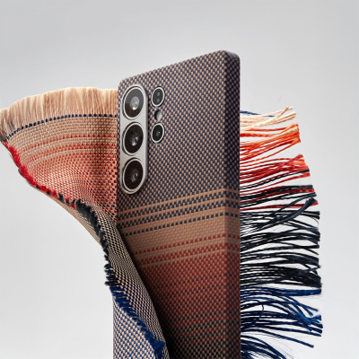 Galaxy S25 Ultra Kılıf M-safe Şarj Özellikli Aramid Fiber Pitaka Tactile Woven Sunset-Moonrise Serisi Kapak - 22